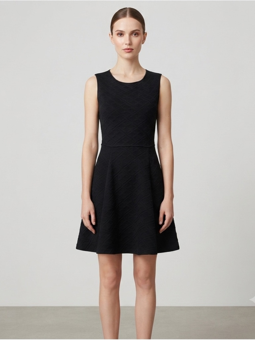 ZAC Zac Posen Black Textured Fit & Flare Knit Sleeveless Dress Size M